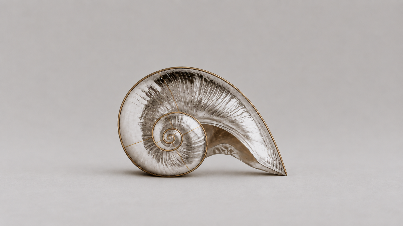 Silver-gold seashell on warm grey